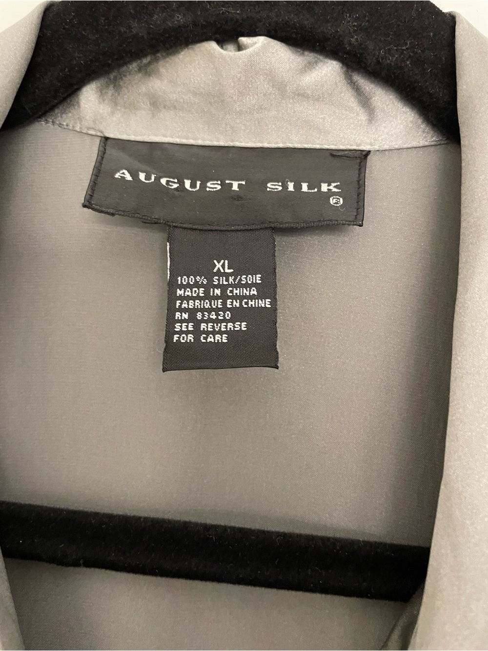 August Silk Brand  Silk Short-Sleeve Button-Down Blouse in Charcoal - Picture 4 of 9
